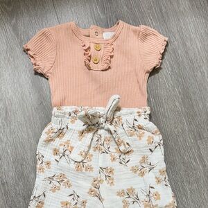 Peach Ruffle Top and Floral Pants Set
